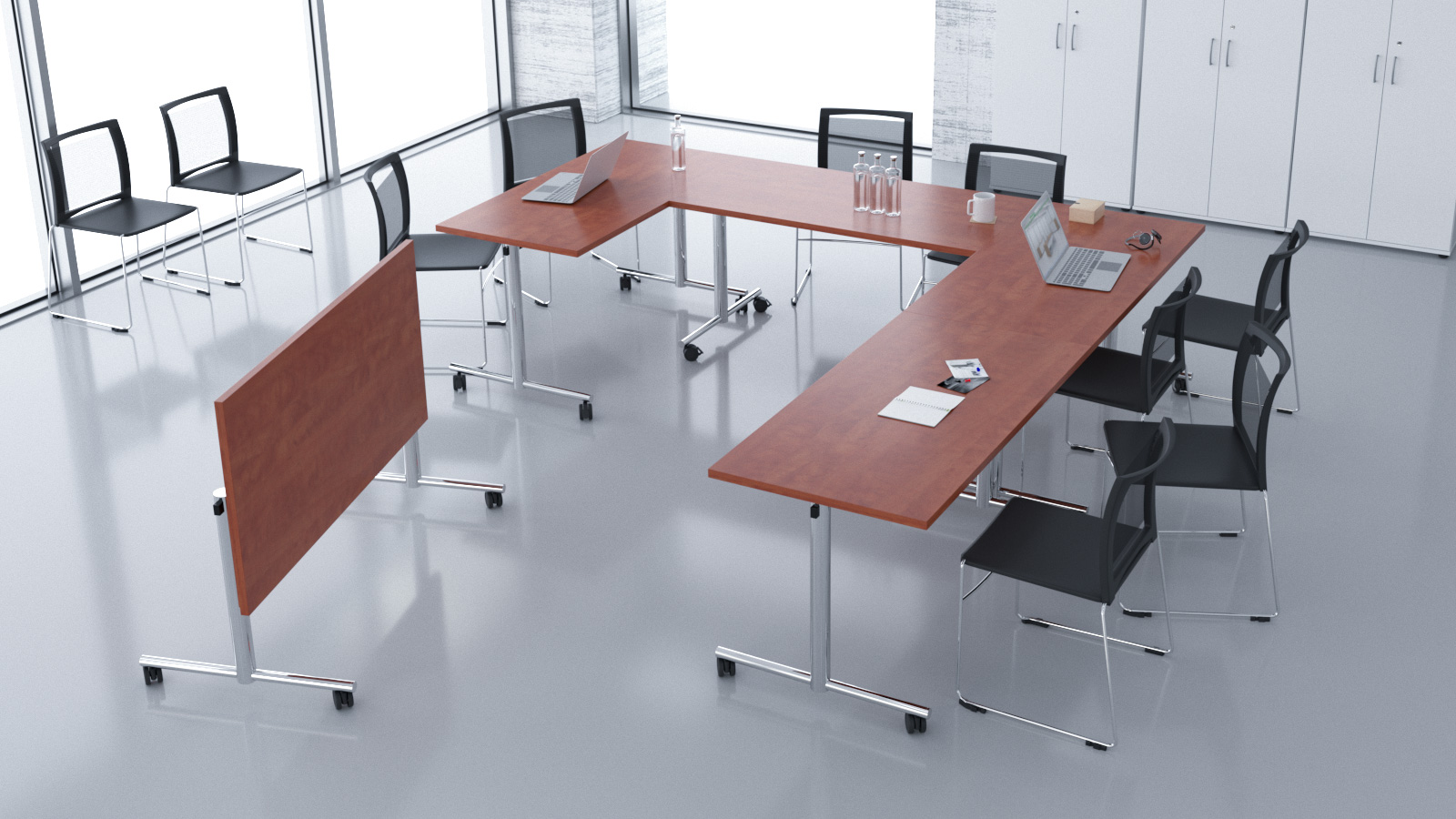 Zestaw mebli konferencyjnych, stoły składane, krzesła konferencyne na noce metalowej